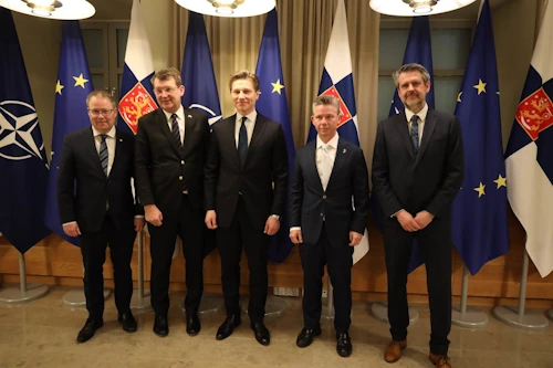 Bjørn Arild Gram varnarmálaráðherra Noregs, Troels Lund Poulsen varnarmálaráðherra Danmerkur, Antti Häkkänen varnarmálaráðherra Finnlands, Pål Jonson varnarmálaráðherra Svíþjóðar og Martin Eyjólfsson ráðuneytisstjóri utanríkisráðuneytisins.