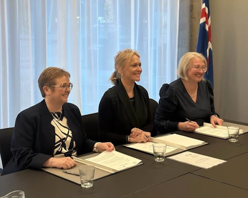 Þorgerður Katrín Gunnarsdóttir utanríkisráðherra ásamt Silju Báru R. Ómarsdóttur, rektor Háskóla Íslands, og Ragnhildi Helgadótturm rektor Háskólans í Reykjavík.